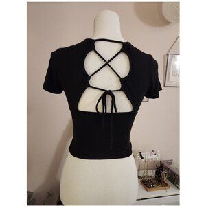 Open Back Tie Black Crop Top